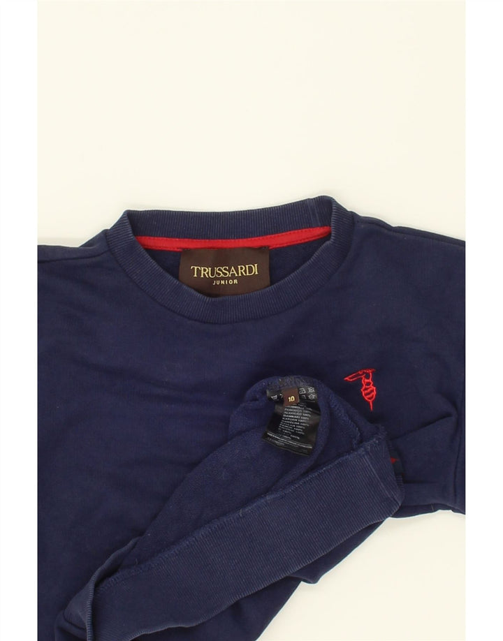 TRUSSARDI Boys Graphic Sweatshirt Jumper 9-10 Years Navy Blue Cotton Vintage Trussardi and Second-Hand Trussardi from Messina Hembry 