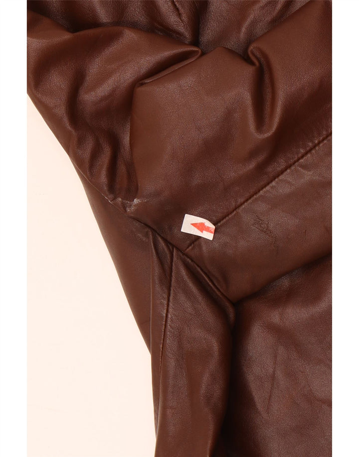 Vintage Womens 3 Button Leather Blazer Jacket UK 12 Medium Brown
