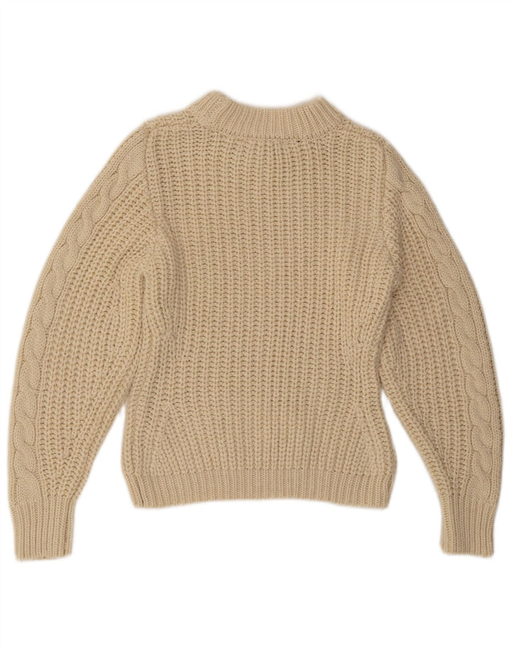 ZARA Womens Crop Turtle Neck Jumper Sweater UK 14 Medium Beige Polyester