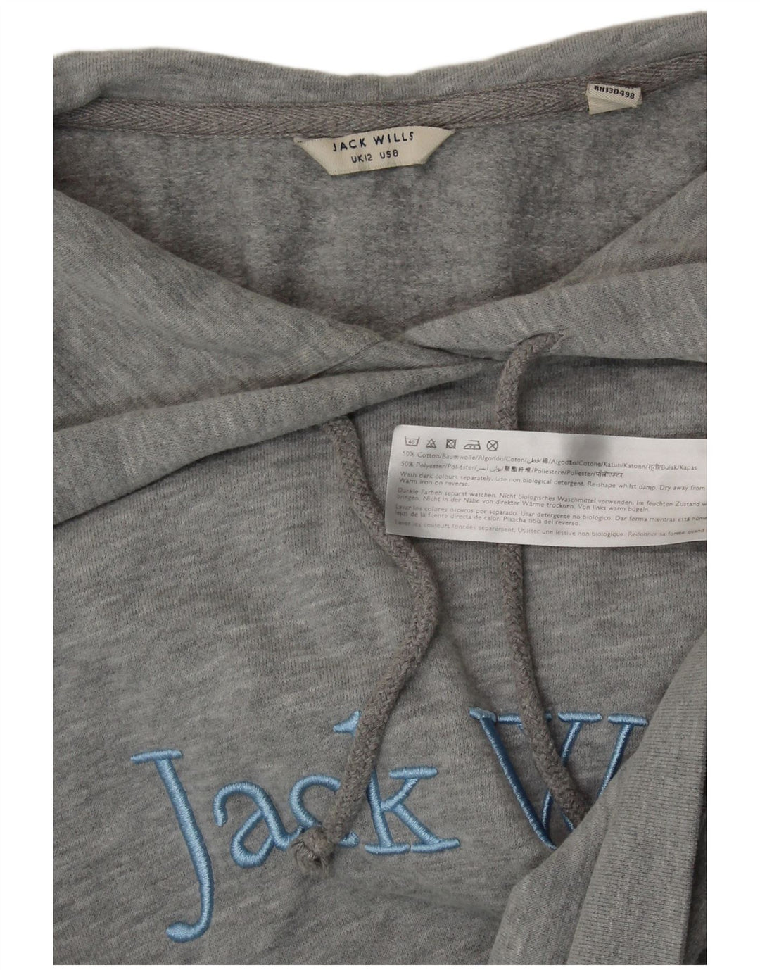 JACK WILLS Womens Crop Graphic Hoodie Jumper UK 12 Medium Grey Cotton