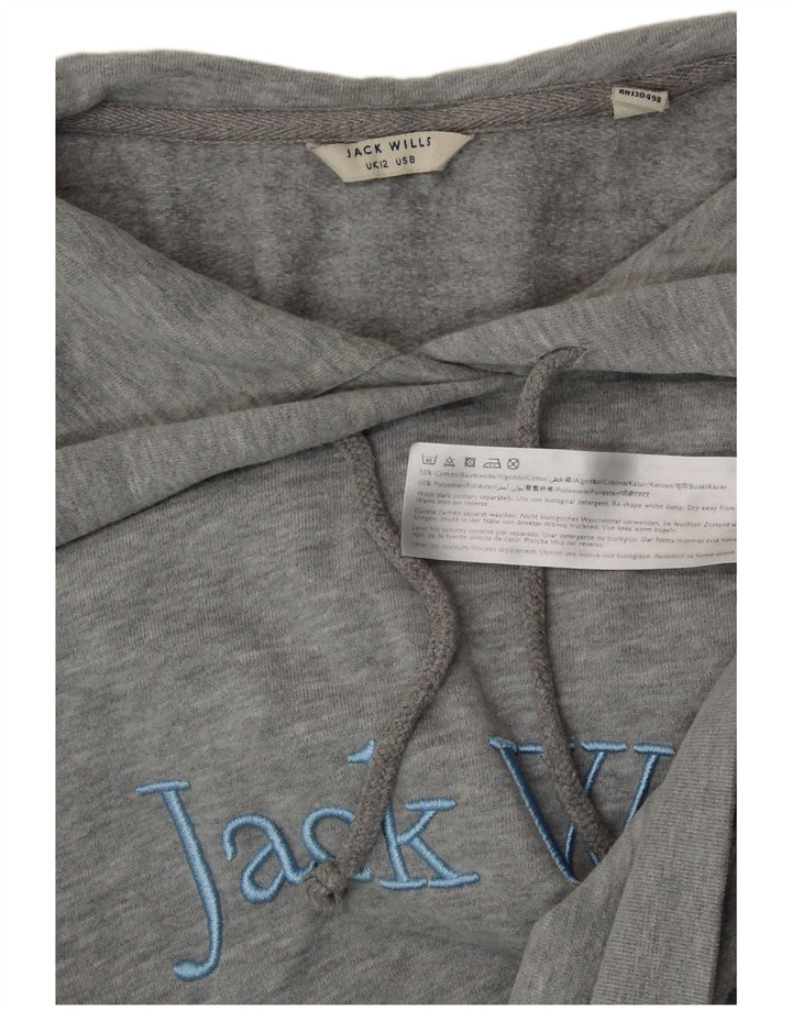 JACK WILLS Womens Crop Graphic Hoodie Jumper UK 12 Medium Grey Cotton