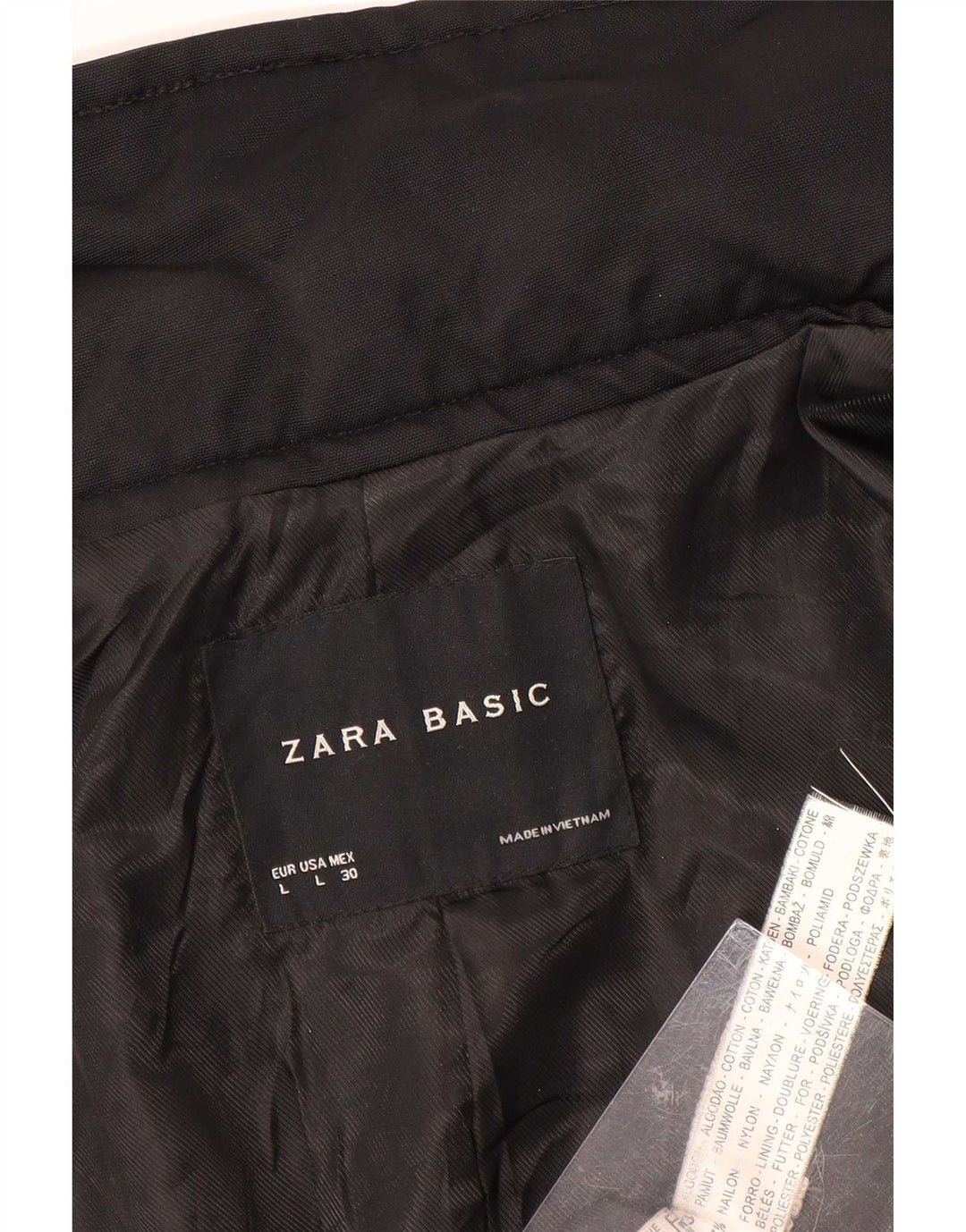 Zara Womens Short Trench Coat UK 14 Large Black Cotton
