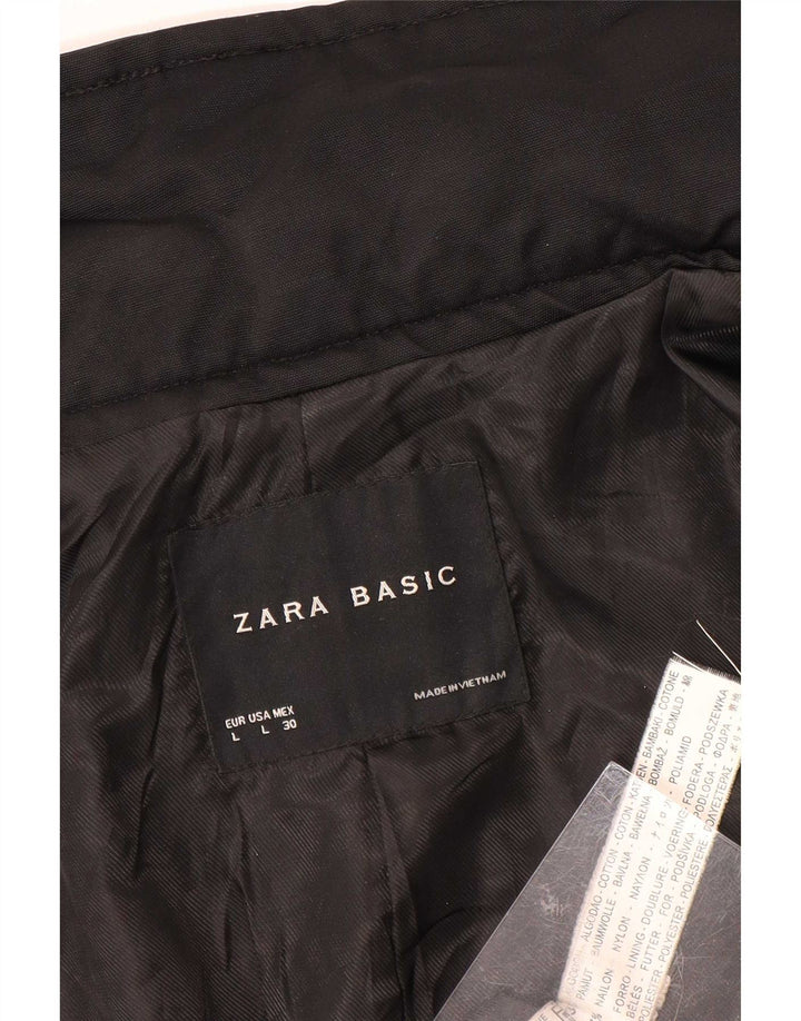 Zara Womens Short Trench Coat UK 14 Large Black Cotton