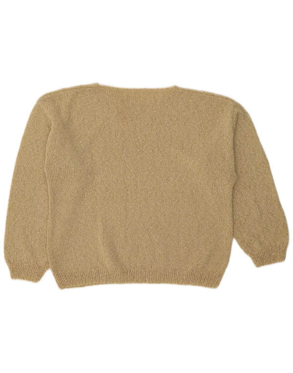 Vintage Womens Crop Boat Neck Jumper Sweater UK 14 Large Beige Flecked