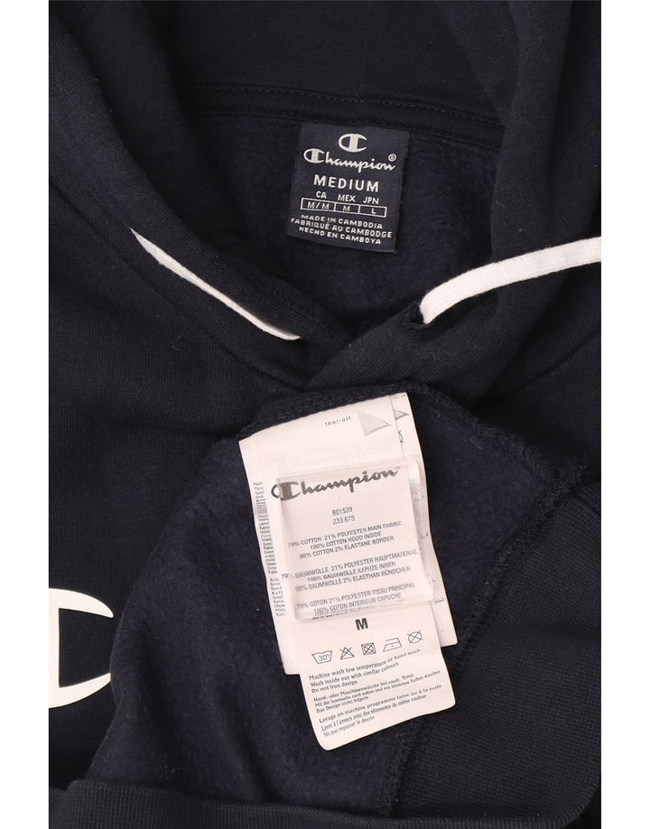 Champion Mens Graphic Hoodie Jumper Medium Navy Blue Cotton