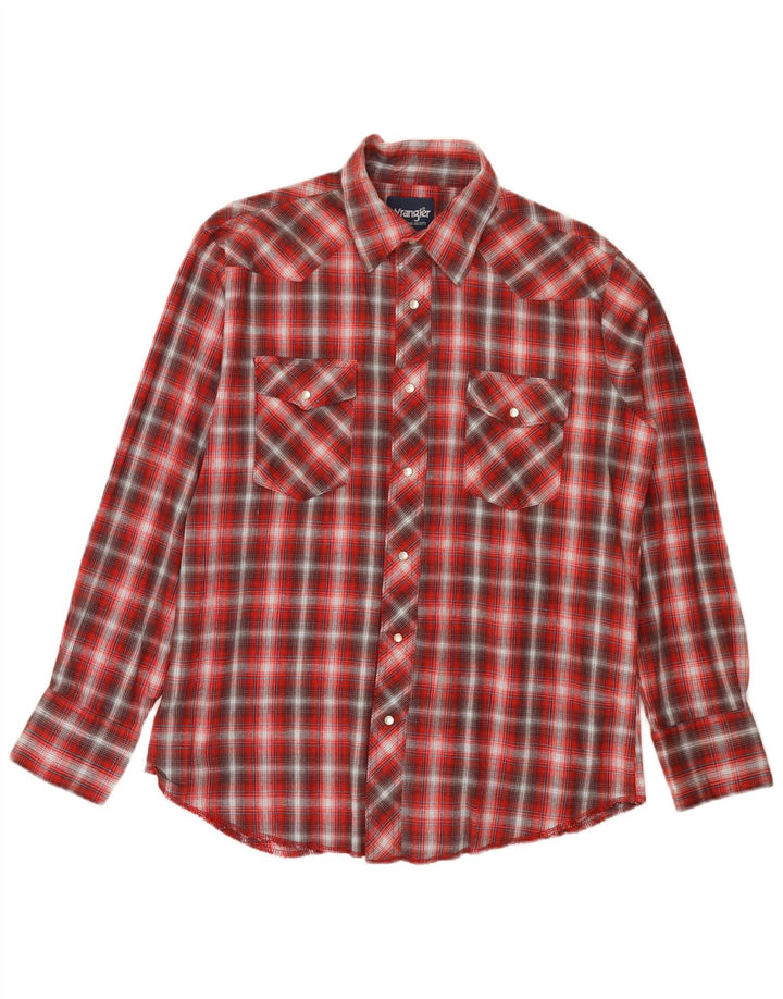 Wrangler Mens Western Flannel Shirt Large Red Check Cotton