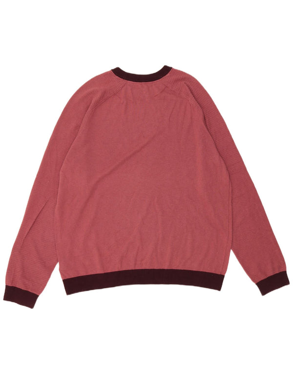 Ted Baker Mens Crew Neck Jumper Sweater Size 6 2XL Pink Colourblock Cotton