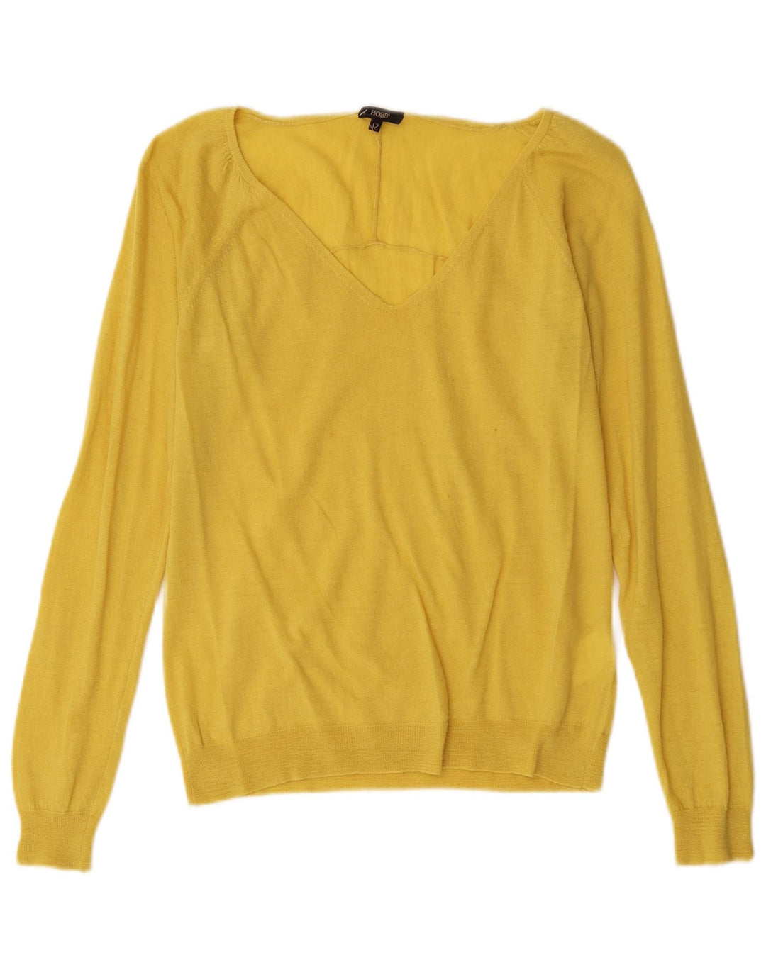 Hobbs Womens V-Neck Jumper Sweater UK 12 Medium  Yellow Wool