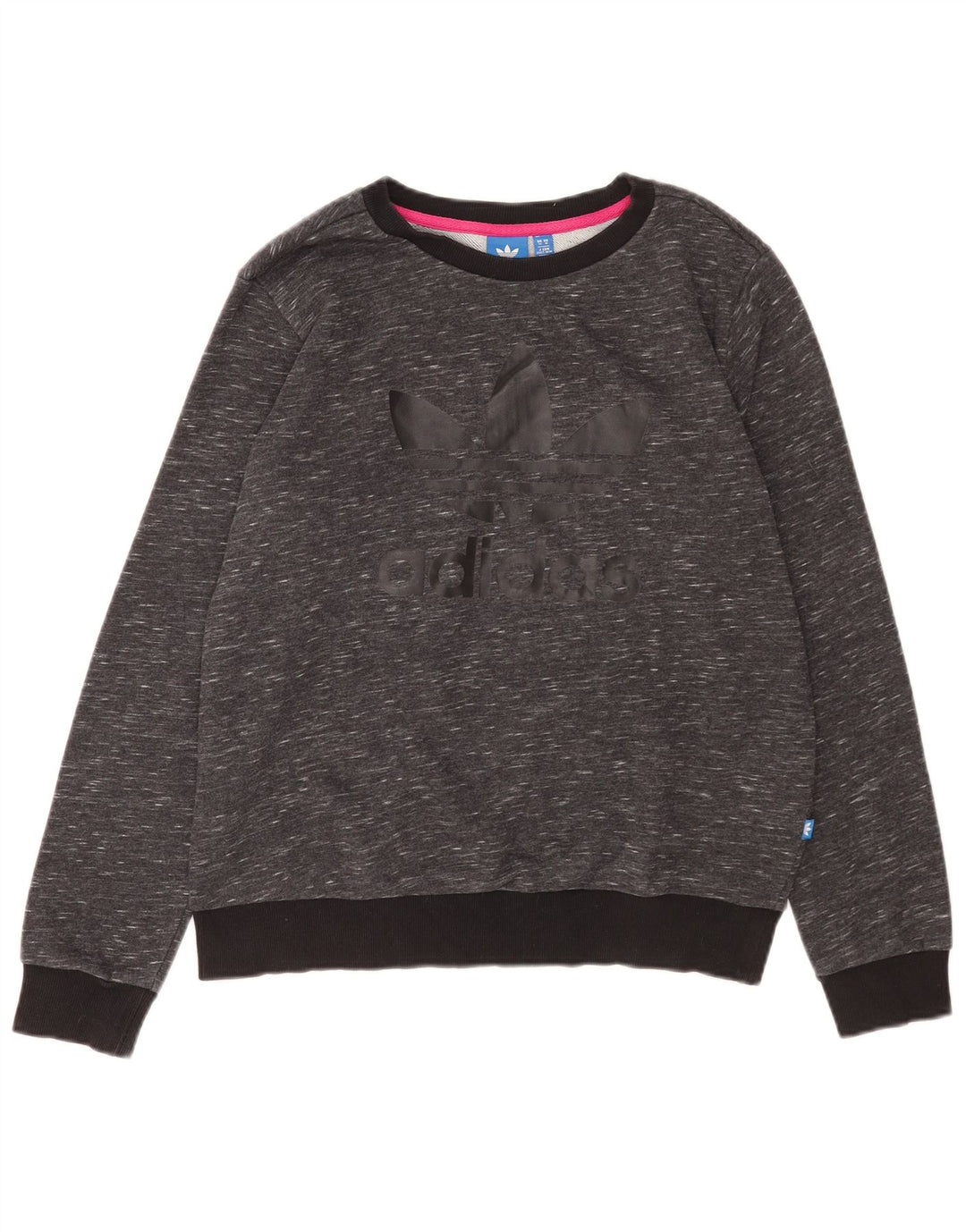 Adidas Womens Graphic Sweatshirt Jumper UK 14 Medium Grey Flecked Cotton