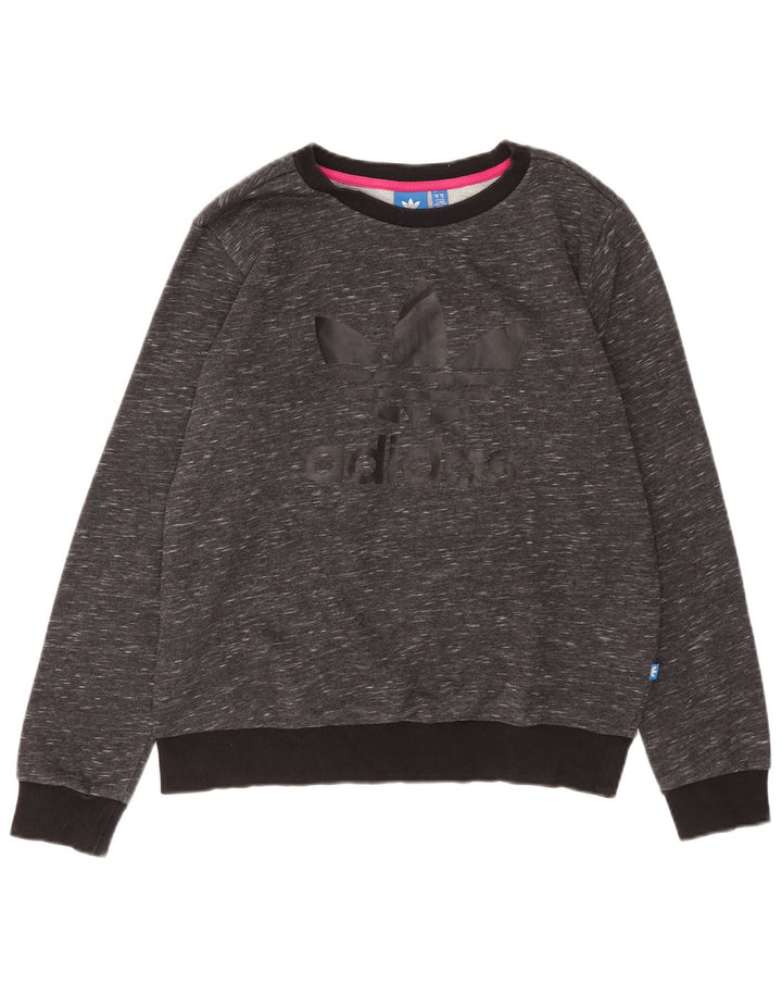 Adidas Womens Graphic Sweatshirt Jumper UK 14 Medium Grey Flecked Cotton