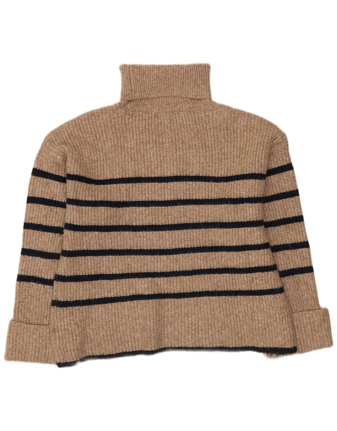 Marks & Spencer Womens Roll Neck Jumper Sweater UK 14 Medium Beige Striped