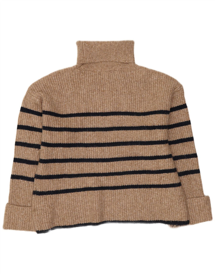 Marks & Spencer Womens Roll Neck Jumper Sweater UK 14 Medium Beige Striped