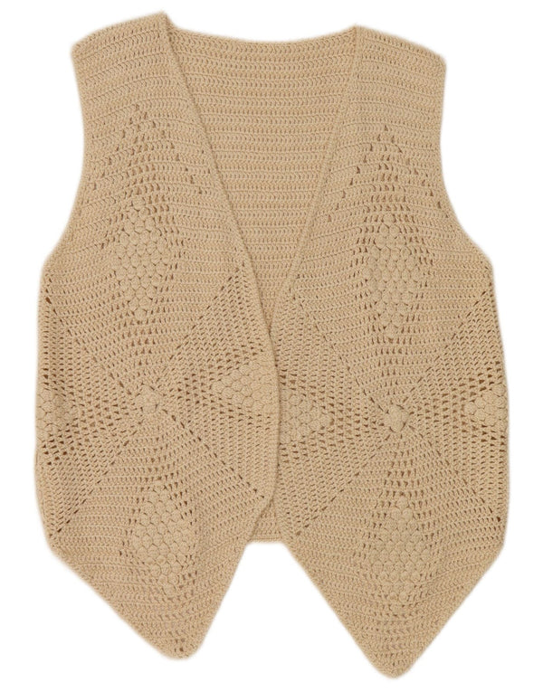 Vintage Womens Crochet Waistcoat UK 10 Small Beige
