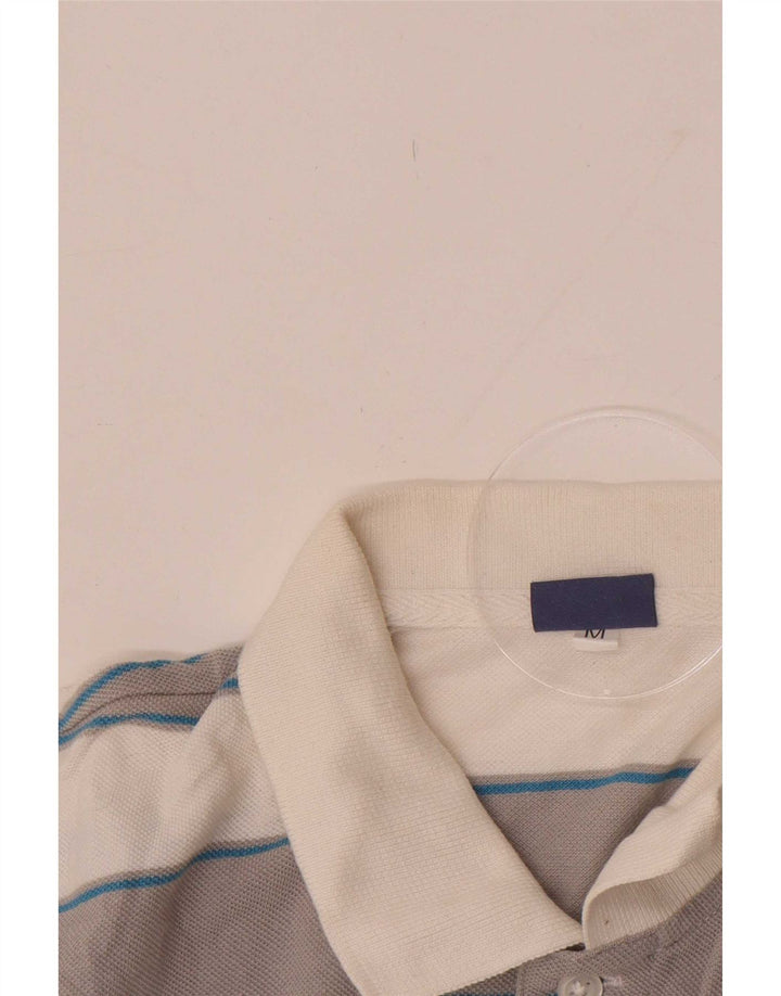 Asics Mens Polo Shirt Medium White Striped Cotton