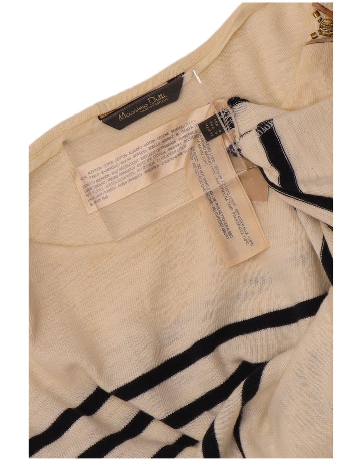 Massimo Dutti Womens Top 3/4 Sleeve UK 12 Medium Off White Striped Cotton
