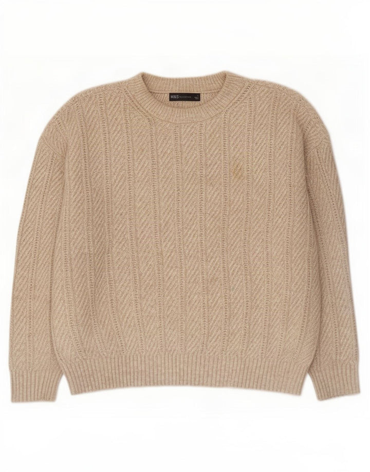 Marks & Spencer Womens Crew Neck Jumper Sweater UK 16 Large Beige Polyester
