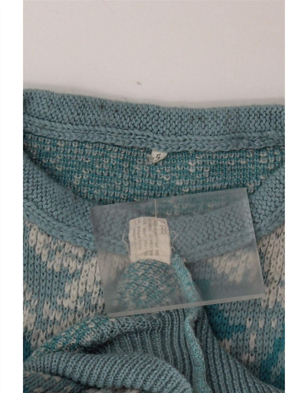 Vintage Womens Abstract Pattern Crew Neck Jumper Sweater UK 16 Large Blue