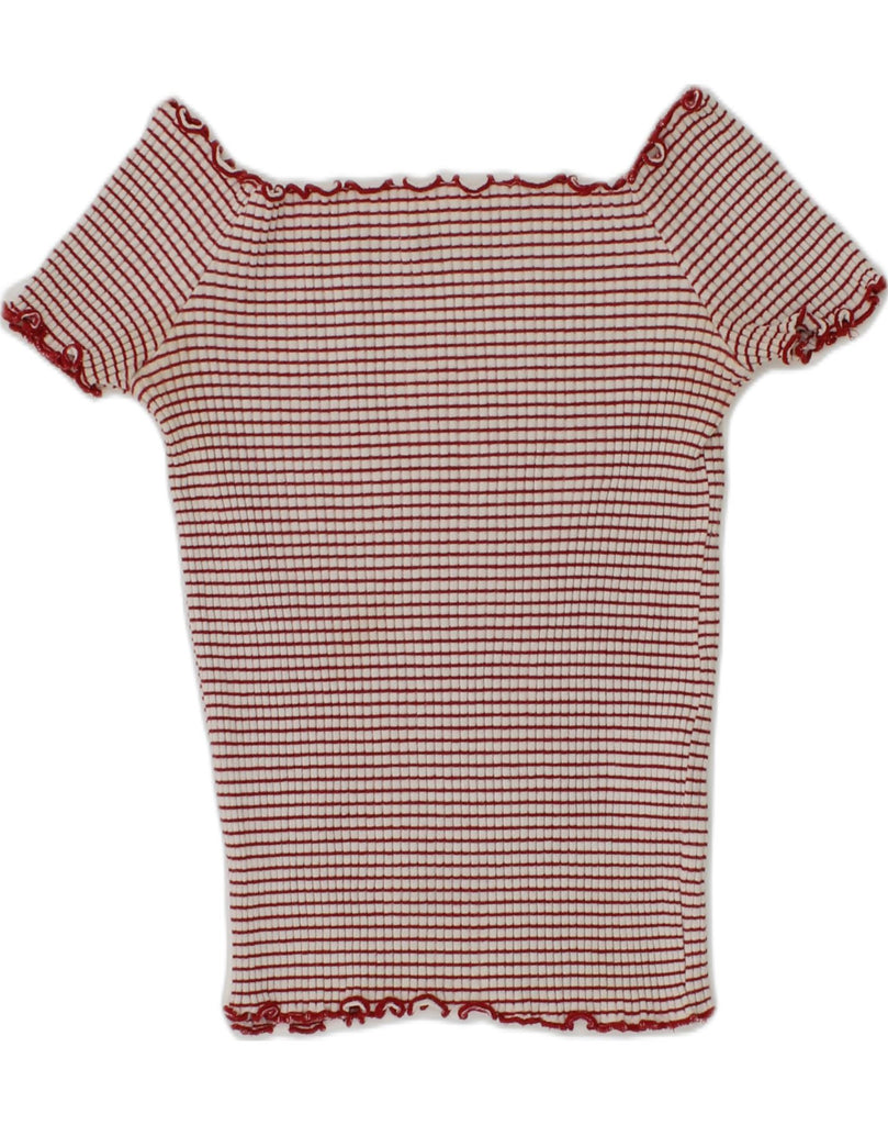 ZARA Womens Off Shoulder Top UK 8 Small Red Striped Cotton | Vintage Zara | Thrift | Second-Hand Zara | Used Clothing | Messina Hembry 