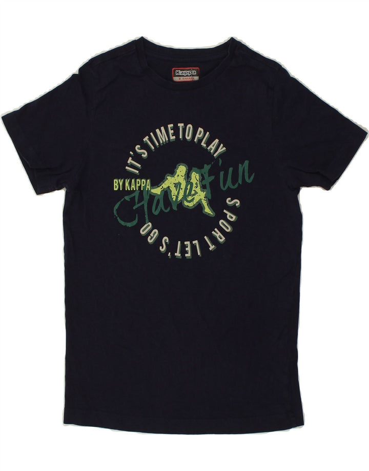 KAPPA Womens Graphic T-Shirt Top UK 6 XS Navy Blue Cotton | Vintage Kappa | Thrift | Second-Hand Kappa | Used Clothing | Messina Hembry 