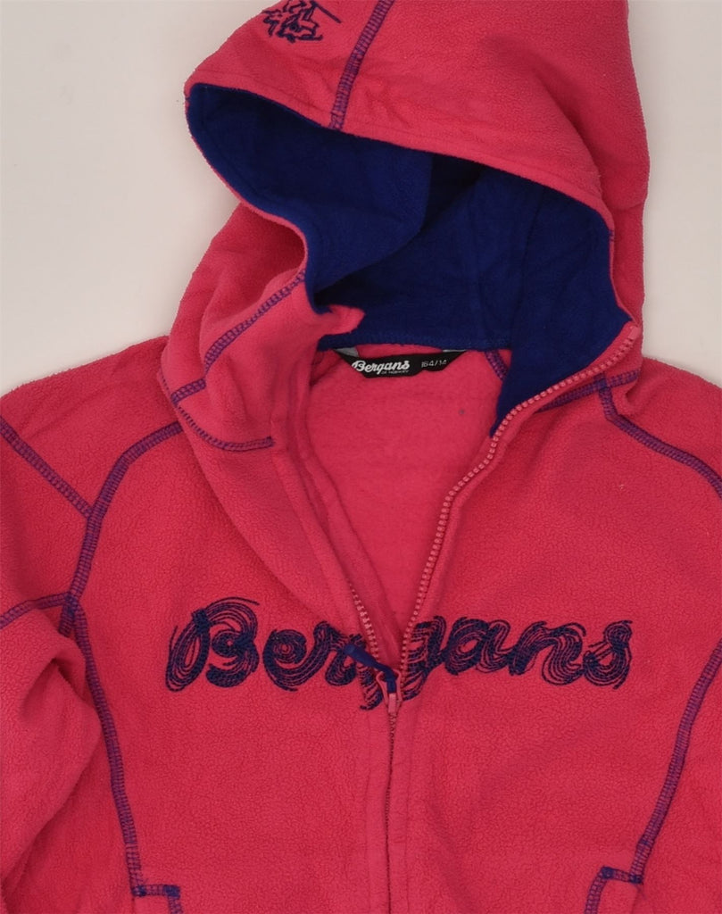 BERGANS Girls Graphic Hooded Fleece Jacket 164 cm 13-14 Years Burgundy | Vintage Bergans | Thrift | Second-Hand Bergans | Used Clothing | Messina Hembry 