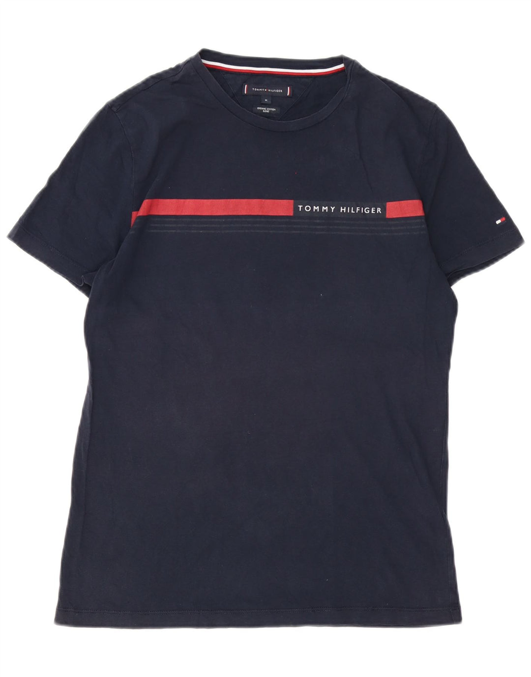 TOMMY HILFIGER Mens T-Shirt Top Medium Navy Blue Colourblock Cotton