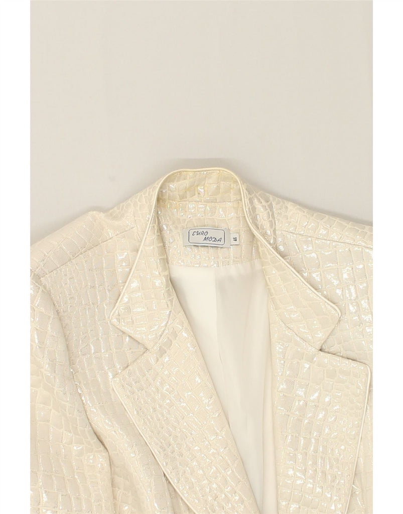 VINTAGE Womens 3 Button Blazer Jacket IT 46 Large White Animal Print | Vintage Vintage | Thrift | Second-Hand Vintage | Used Clothing | Messina Hembry 