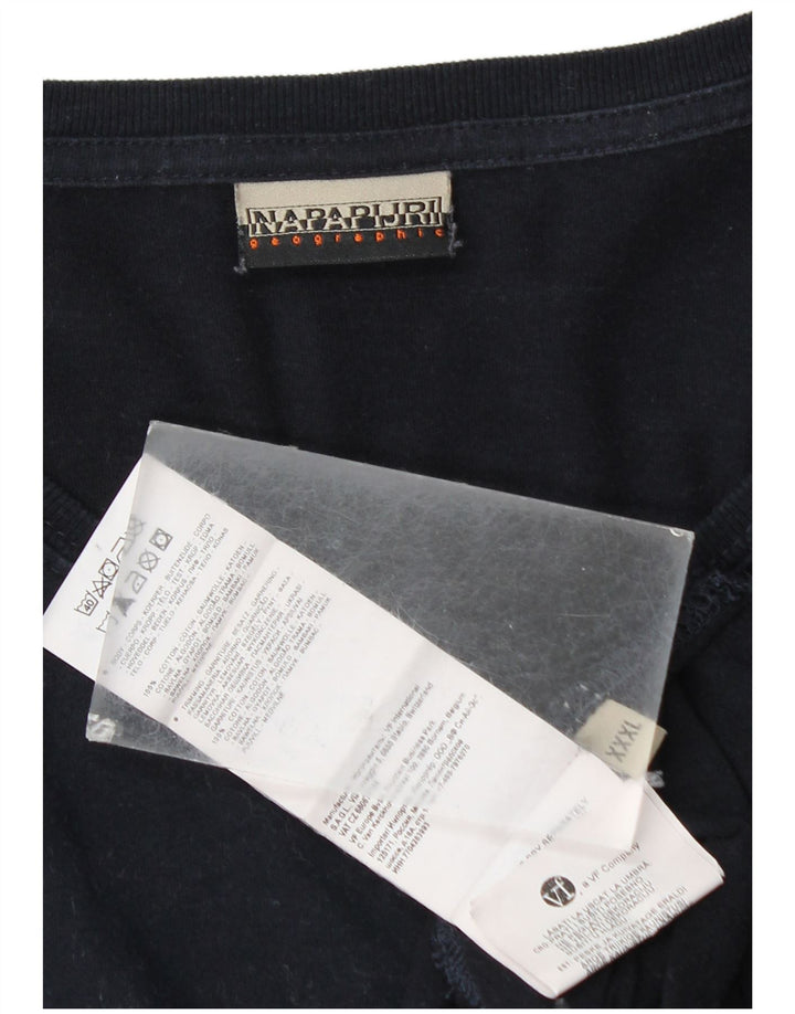 NAPAPIJRI Mens Geographic Graphic T-Shirt Long Sleeve 3XL Navy Blue Cotton