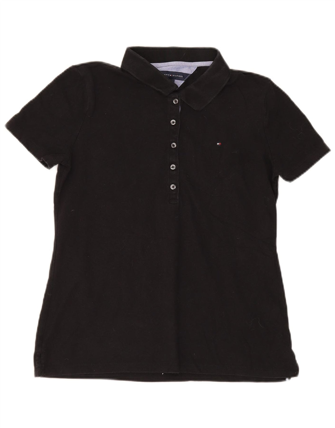 Tommy Hilfiger Womens Polo Shirt UK 12 Medium Black Cotton