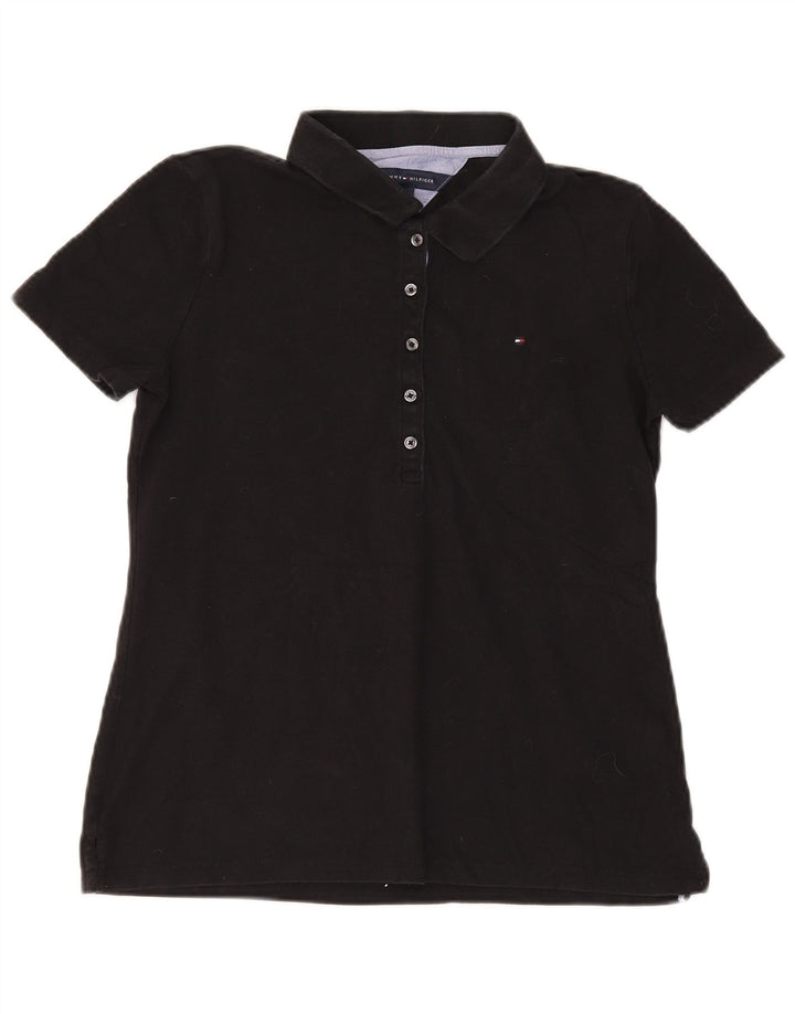Tommy Hilfiger Womens Polo Shirt UK 12 Medium Black Cotton