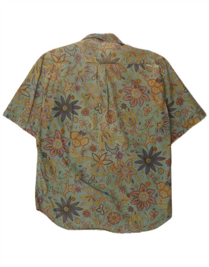 Belfe Mens Short Sleeve Shirt Medium Green Floral