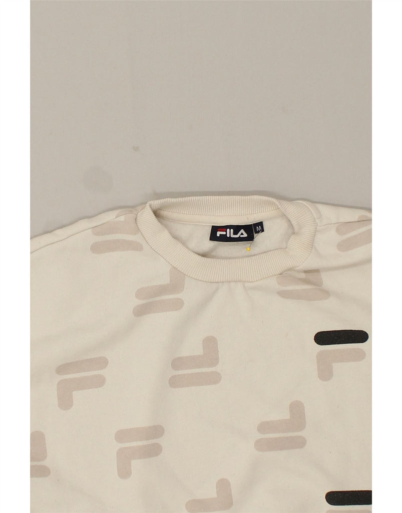 FILA Mens Abstract Pattern Sweatshirt Jumper Medium White Polyester | Vintage Fila | Thrift | Second-Hand Fila | Used Clothing | Messina Hembry 