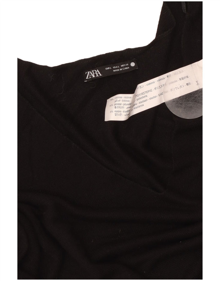 ZARA Womens V-Neck Jumper Sweater UK 16 Large Black Viscose