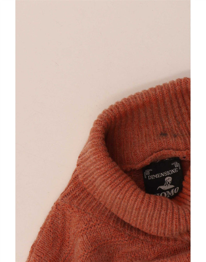 Vintage Mens Roll Neck Jumper Sweater Large Orange Fair Isle