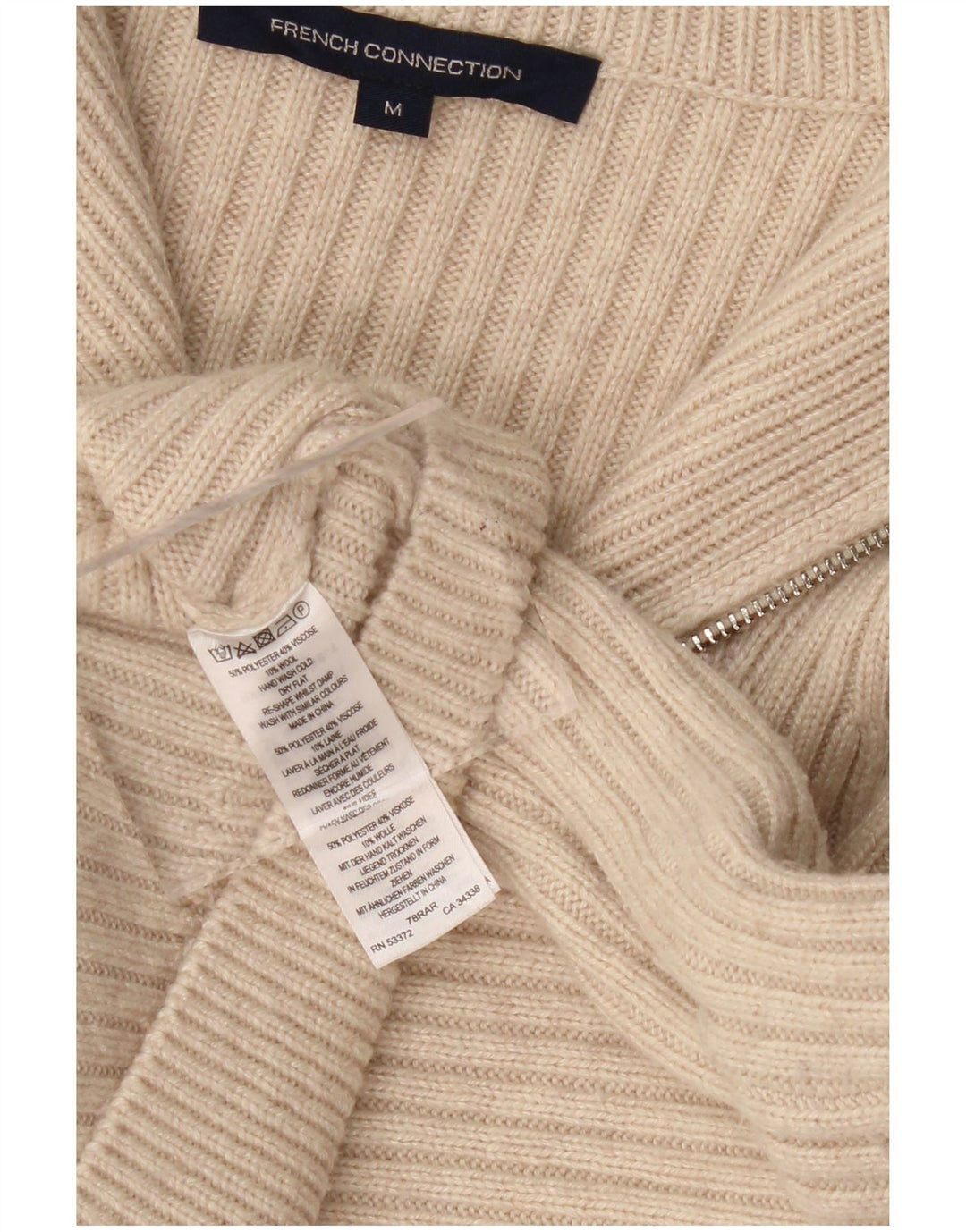 French Connection Womens Zip Neck Jumper Sweater UK 14 Medium Beige