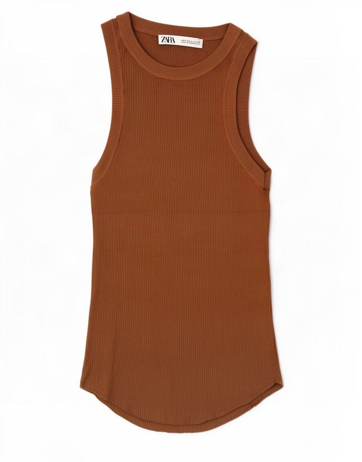 Zara Womens Vest Top UK 14 Large Brown Viscose