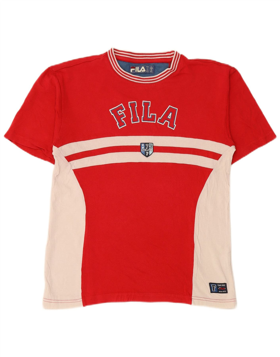 FILA Mens Graphic T-Shirt Top Small Red Colourblock Cotton