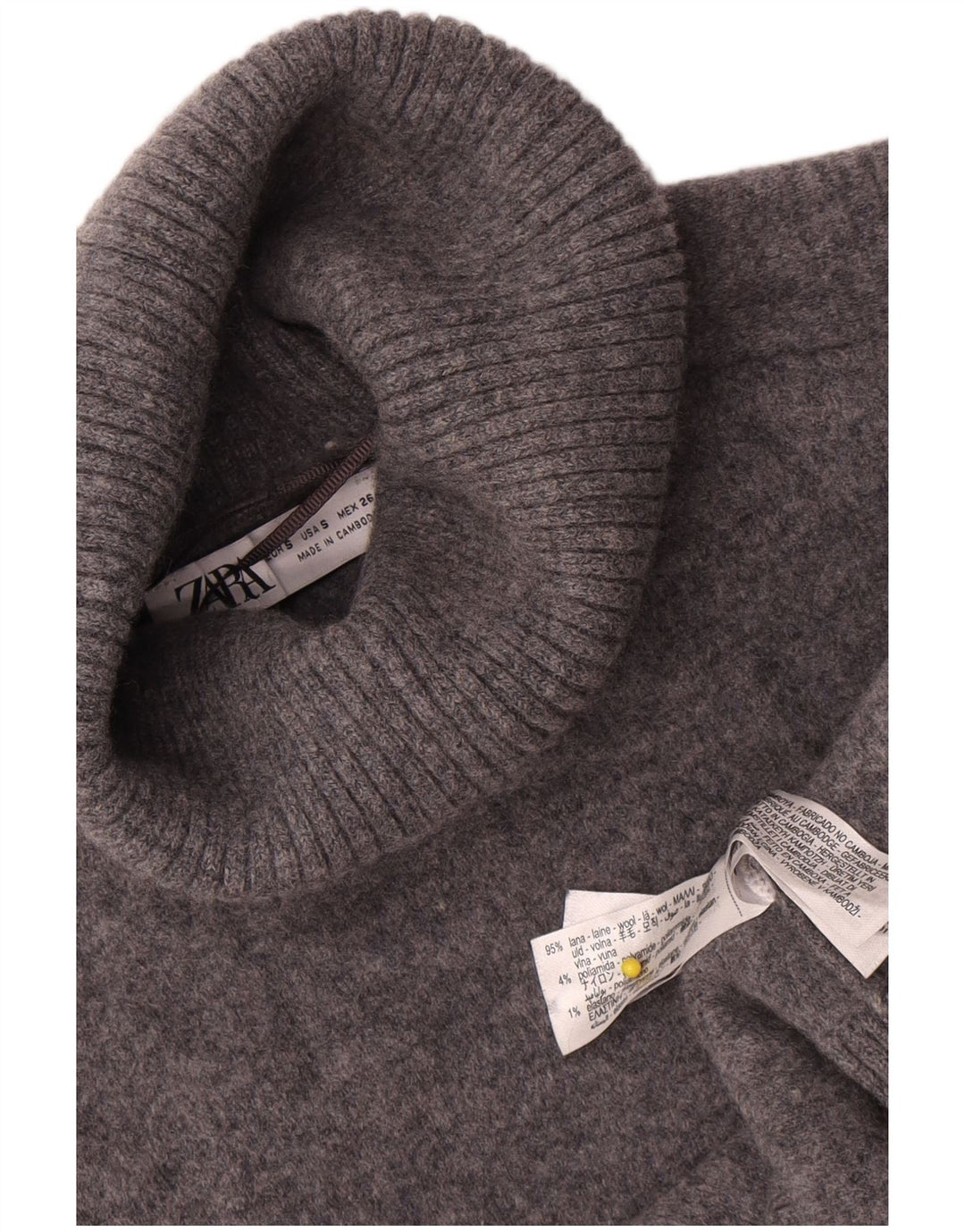 Zara Womens Crop Oversized Roll Neck Jumper Sweater UK 10 Small Grey Wool