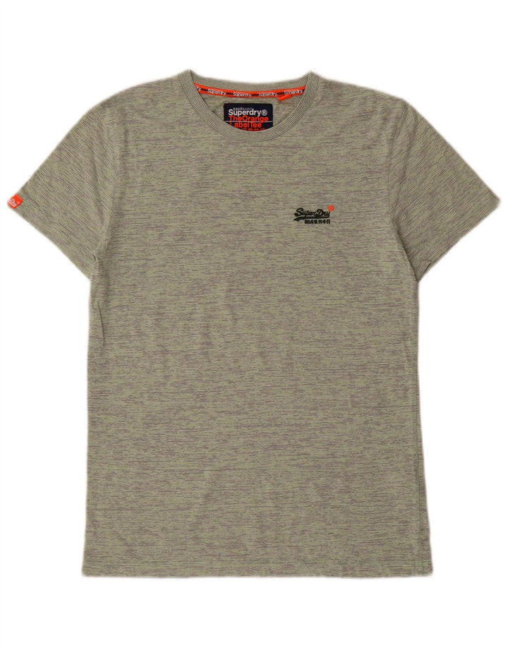 Superdry Mens T-Shirt Top Medium Green Striped Cotton