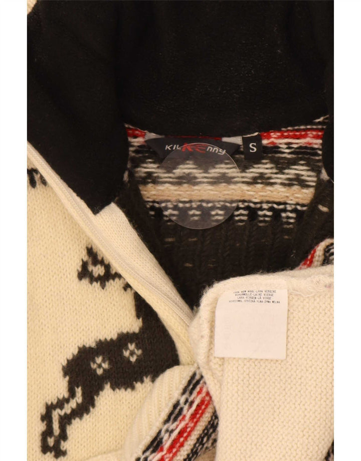 Kilkenny Mens Zip Neck Jumper Sweater Small Beige Fair Isle Wool