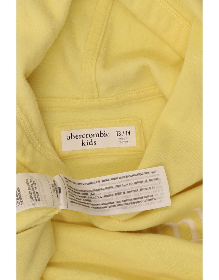 ABERCROMBIE & FITCH Girls Graphic Hoodie Jumper 13-14 Years Yellow Cotton