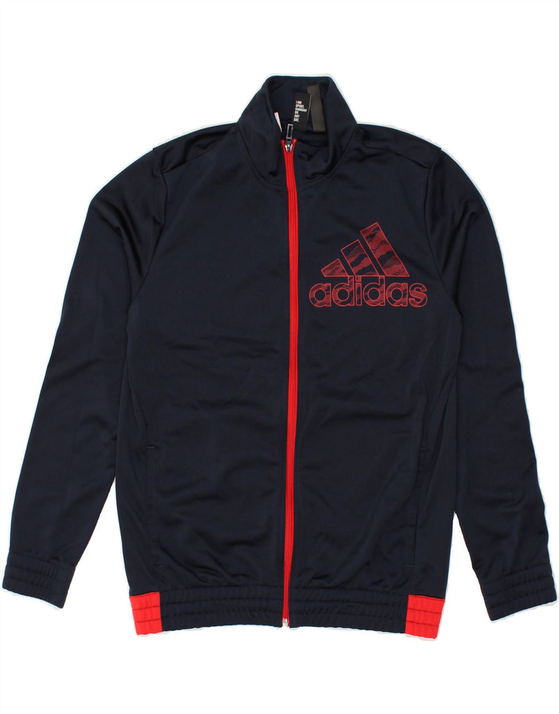 ADIDAS Boys Graphic Tracksuit Top Jacket 13-14 Years Navy Blue Polyester | Vintage Adidas | Thrift | Second-Hand Adidas | Used Clothing | Messina Hembry 