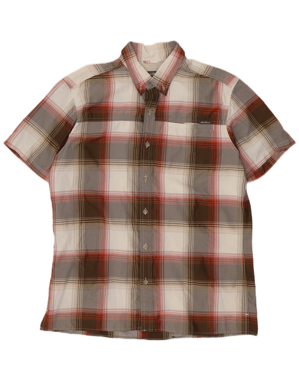 Eddie Bauer Mens Short Sleeve Shirt Medium Grey Check Polyester