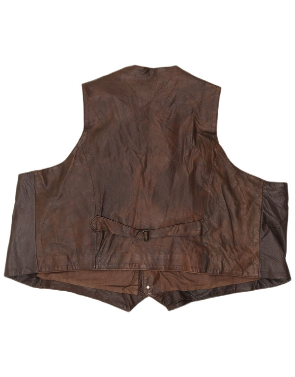 Vintage Mens Leather Waistcoat EU 62 6XL Brown