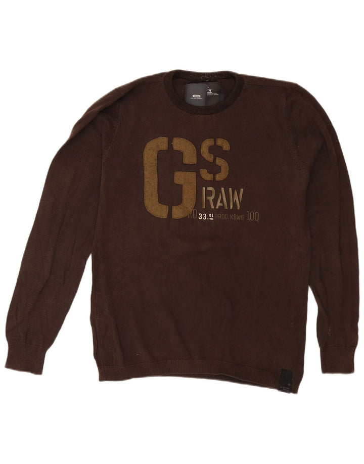 G-Star Mens Graphic Crew Neck Jumper Sweater Large Brown Cotton
