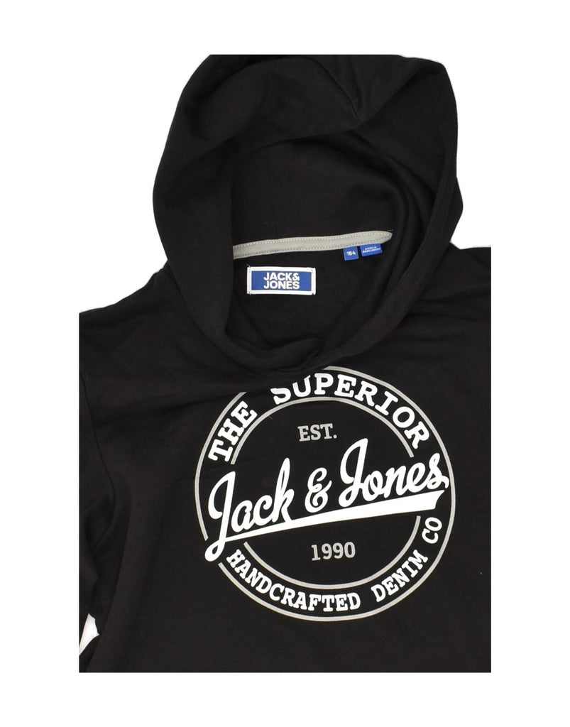 JACK & JONES Boys Graphic Hoodie Jumper 12-13 Years Black Cotton | Vintage Jack & Jones | Thrift | Second-Hand Jack & Jones | Used Clothing | Messina Hembry 