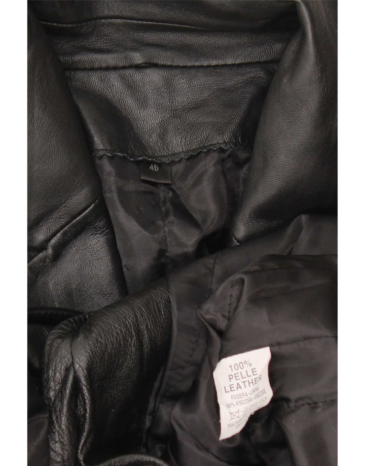 Vintage Womens Leather Coat IT 48 XL Black