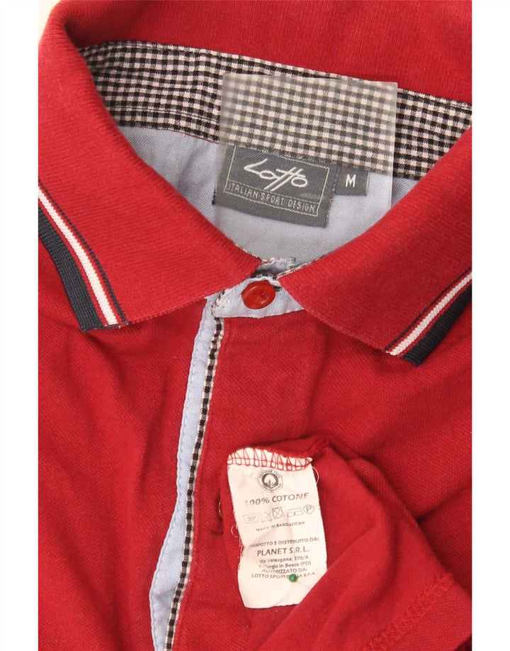 Lotto Mens Polo Shirt Medium Red Striped Cotton