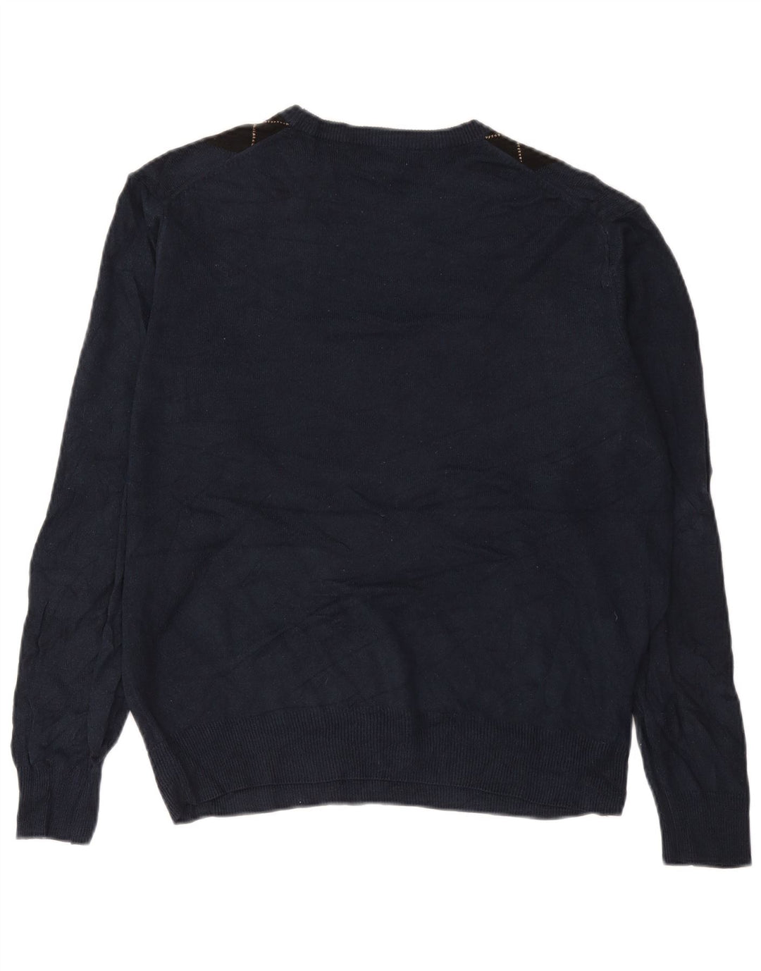 DOCKERS Mens Crew Neck Jumper Sweater Large Navy Blue Argyle/Diamond