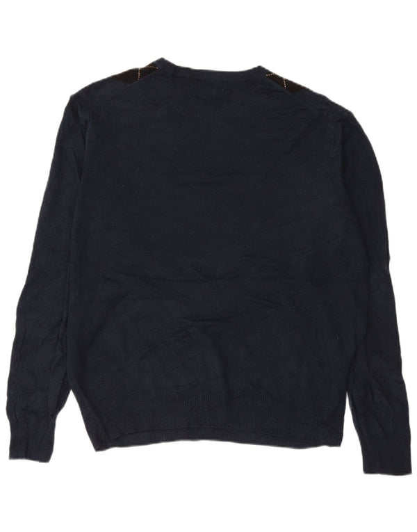 DOCKERS Mens Crew Neck Jumper Sweater Large Navy Blue Argyle/Diamond