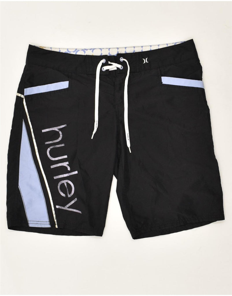 HURLEY Mens Graphic Swimming Shorts Large Black Colourblock Polyester | Vintage Hurley | Thrift | Second-Hand Hurley | Used Clothing | Messina Hembry 